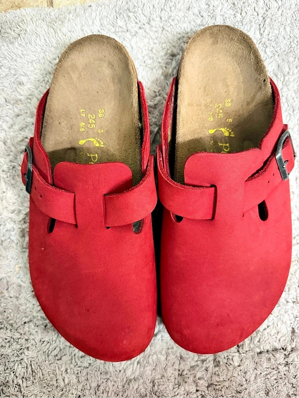 Birkenstock Papillio  Red Clog Boston Sandals EU 38.5, women 7.5-8.5, euc